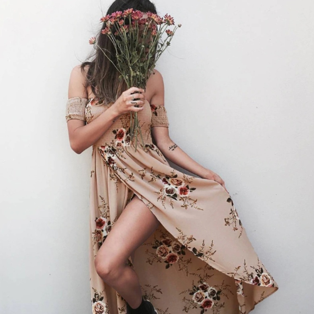 Sexy Off The Shoulder Floral Split Front Dress NEW